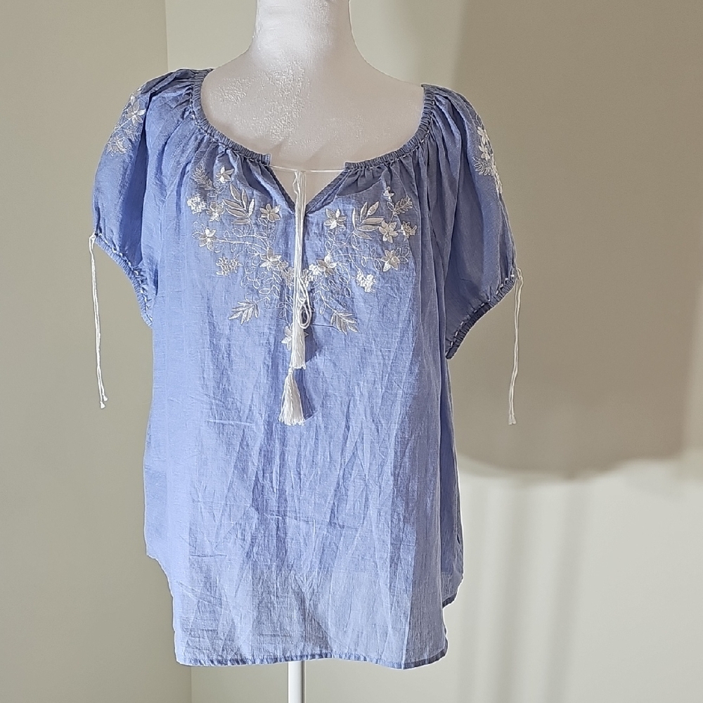 Cato Light Blue‎ Embroidered Blouse